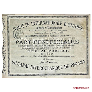 PERIODO FRANCÉS DE LAS OBRAS PARA EL CANAL DE PANAMÁ, TÍTULO AL PORTADOR, PARTE DE BENEFICIARIO, 1889