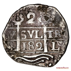 IMPERIO ESPAÑOL, CARACAS, 2 REALES, FECHA FANTASIOSA 182, CIRCA 1815