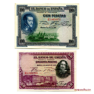 BILLETES DE 100 PESETAS DE 1925 Y DE 50 PESETAS DE 1928 EN ALTO GRADO DE CONSERVACIÓN