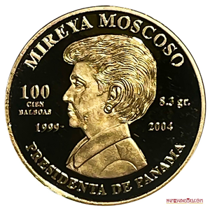 100 BALBOAS, 1999. REVERSIÓN DEL CANAL DE PANAMÁ, BUSTO DE MIREYA MOSCOSO