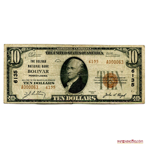 USA, BOLIVAR NATIONAL BANK, PENNSYLVANIA, 10 DOLLARS 1929